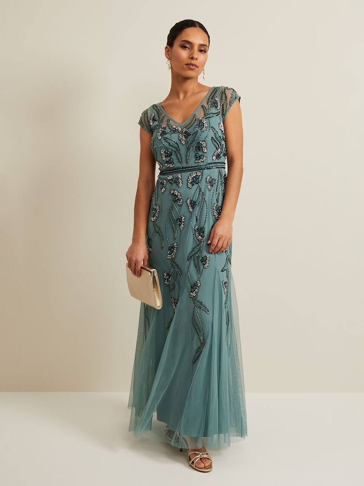 Phase Eight Green Petite Evonne Beaded Maxi Dress - Image 1 of 6 Phase Eight Green Petite Evonne Beaded Maxi Dress - Image 1 of 6