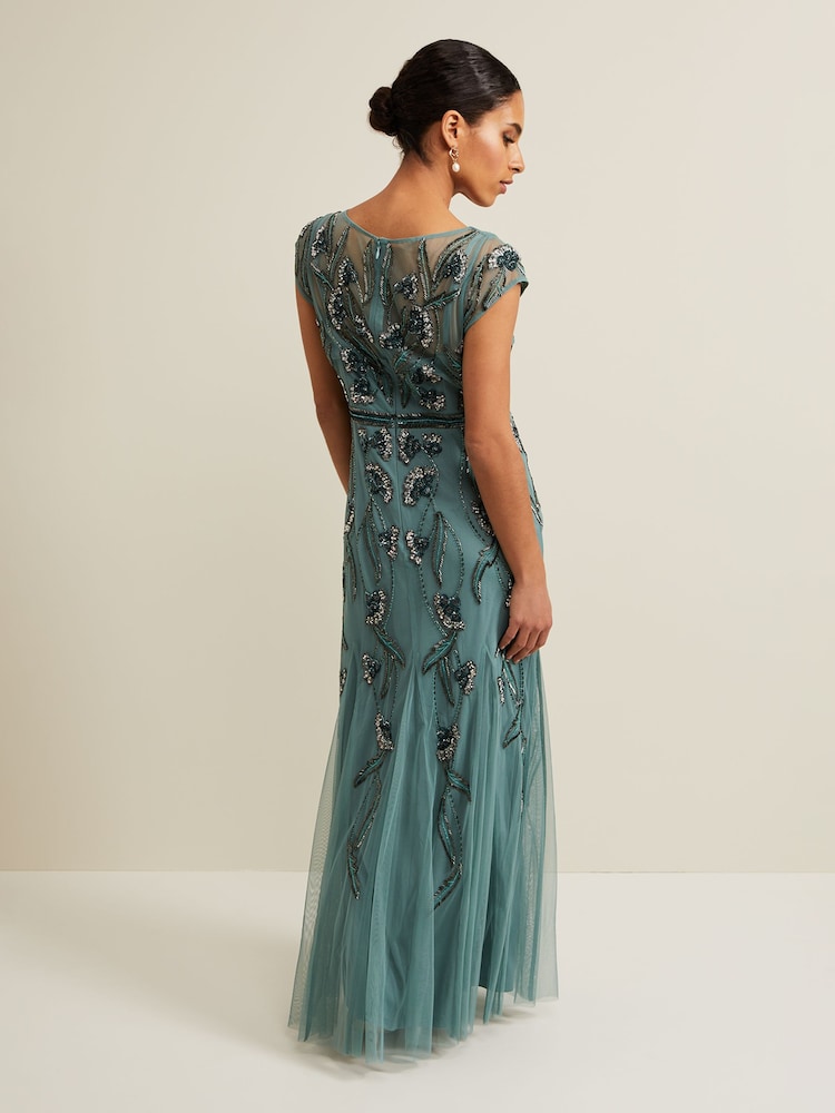 Phase Eight Green Petite Evonne Beaded Maxi Dress - Image 2 of 6 Phase Eight Green Petite Evonne Beaded Maxi Dress - Image 2 of 6