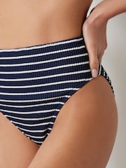 Hush Blue Harper High Waisted Stripe Rib Bikini Bottoms - Image 1 of 3