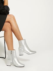 Dune London Silver Ottack Low Block Heel Boots - Image 1 of 5