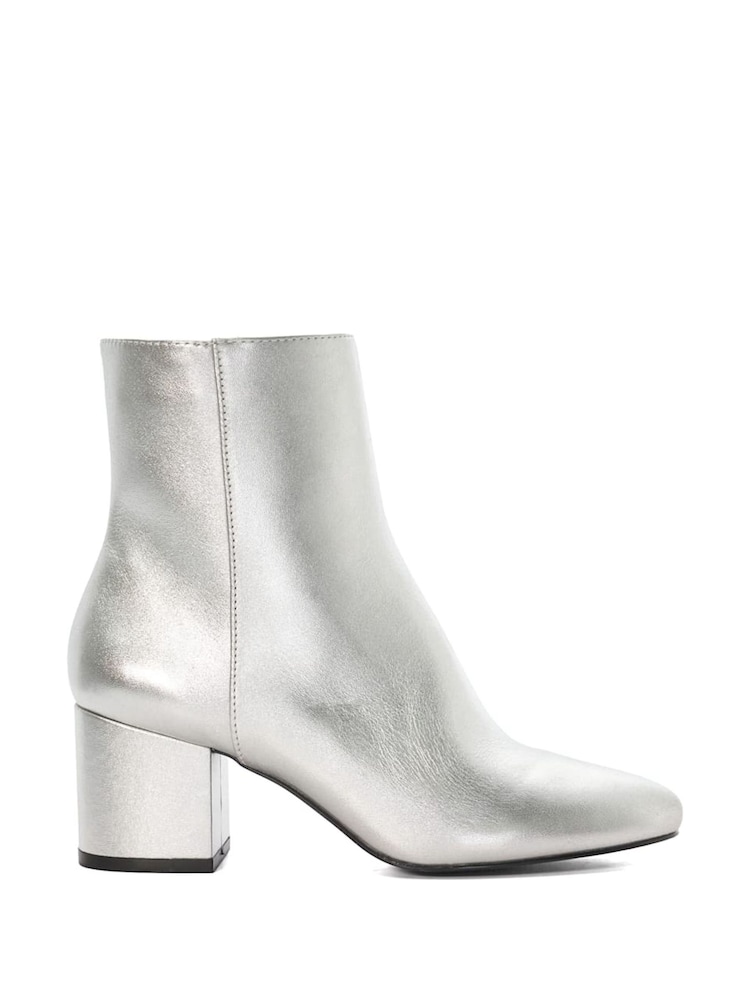 Dune London Silver Ottack Low Block Heel Boots - Image 2 of 5