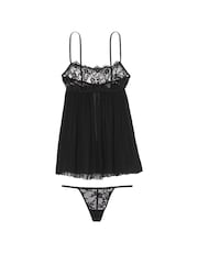 Svart - Victoria's Secret Babydoll-sett med blondetopp og plissertopp - Bilde 3 av 3