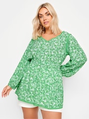 Yours Curve Green Trim Smock Top - Image 1 of 5