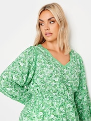 Yours Curve Green Trim Smock Top - Image 4 of 5