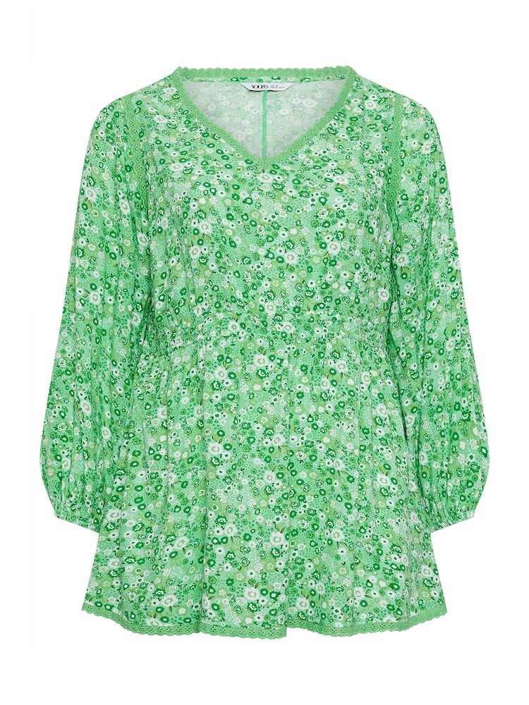Yours Curve Green Trim Smock Top - Image 5 of 5