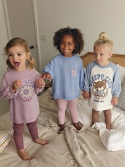 Blue/ Purple/ White Sleepy Bear Leggings Pyjamas 3 Pack (9mths-8yrs) - Image 1 of 9