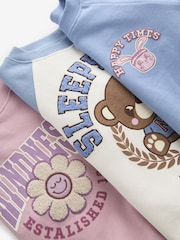 Blue/ Purple/ White Sleepy Bear Leggings Pyjamas 3 Pack (9mths-8yrs) - Image 8 of 9