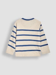 JoJo Maman Bébé Natural Walrus Long Sleeve Button Shoulder Striped Appliqué Top - Image 2 of 3