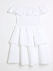 River Island White Girls 100% Cotton Bardot Rara Dress - Image 1 of 4