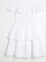River Island White Girls 100% Cotton Bardot Rara Dress - Image 2 of 4