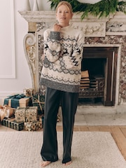 Schwarz/Weiß - Weihnachtlicher Pullover für Damen mit Hirschmotiv und Norwegermuster (Familienkollektion) - Bild 3 von 7