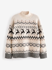 Schwarz/Weiß - Weihnachtlicher Pullover für Damen mit Hirschmotiv und Norwegermuster (Familienkollektion) - Bild 6 von 7