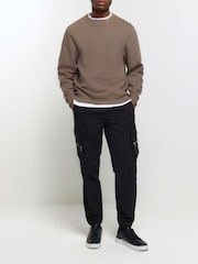 River Island Black Elasticated Zippy Cargo Trousers - Image 1 of 4