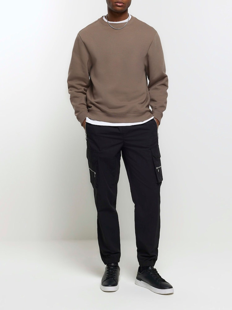 River Island Black Elasticated Zippy Cargo Trousers - Image 1 of 4