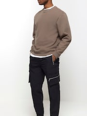 River Island Black Elasticated Zippy Cargo Trousers - Image 3 of 4