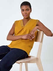 Roman Orange Sleeveless Lace Trim 100% Cotton Top - Image 1 of 5