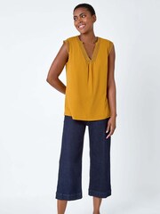 Roman Orange Sleeveless Lace Trim 100% Cotton Top - Image 2 of 5
