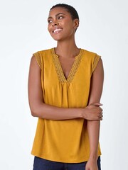Roman Orange Sleeveless Lace Trim 100% Cotton Top - Image 4 of 5