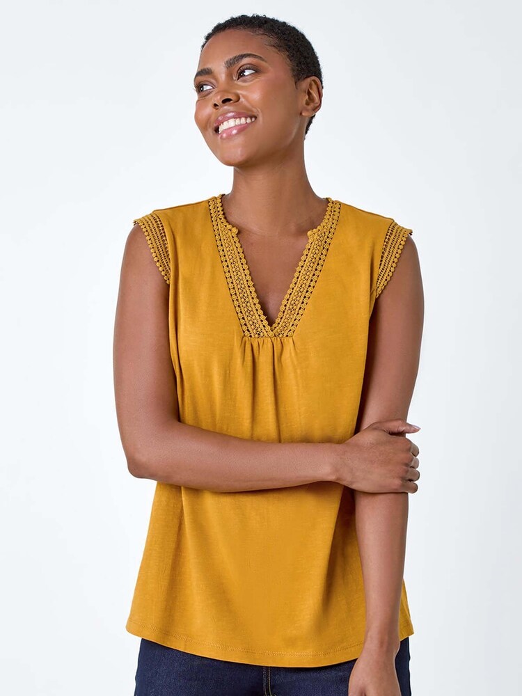 Roman Orange Sleeveless Lace Trim 100% Cotton Top - Image 4 of 5