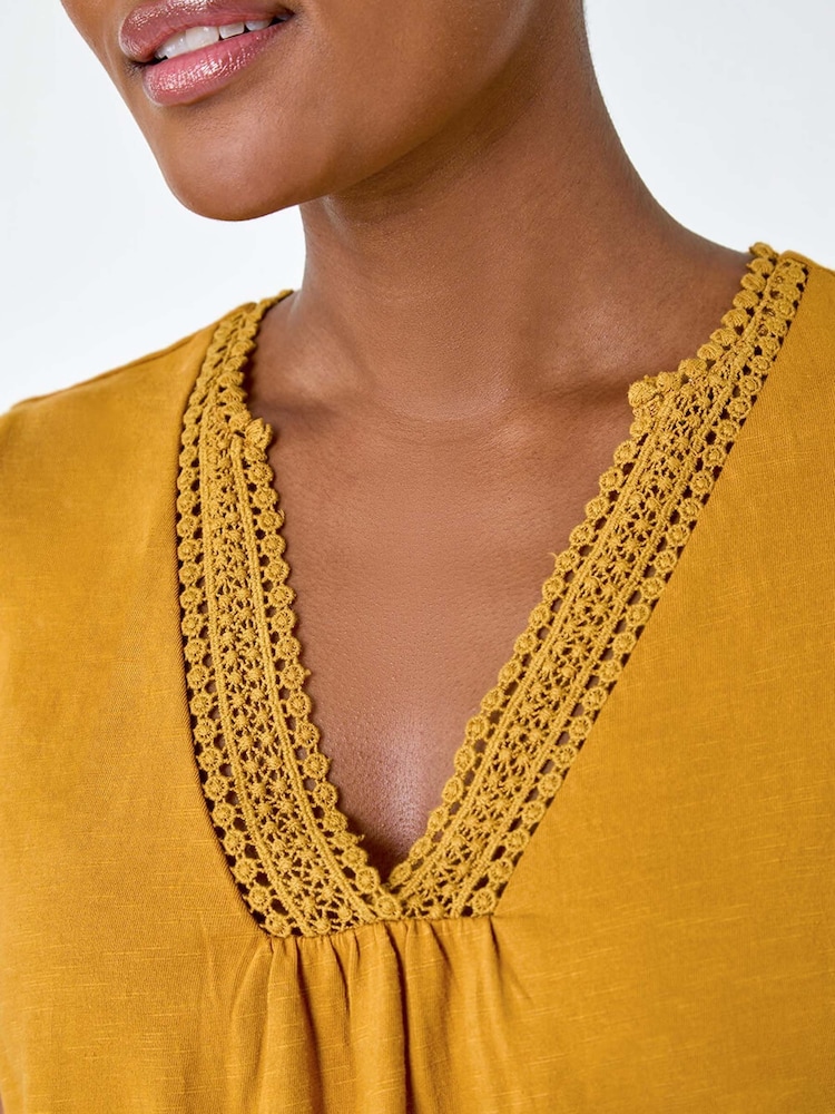 Roman Orange Sleeveless Lace Trim 100% Cotton Top - Image 5 of 5