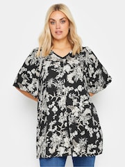 Yours Curve Black Pleated Angel Sleeve Swing Top - Image 1 of 5