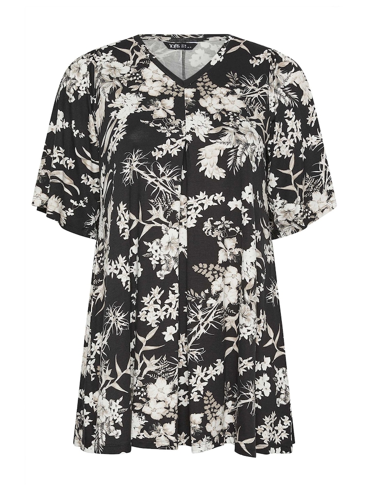 Yours Curve Black Pleated Angel Sleeve Swing Top - Image 5 of 5