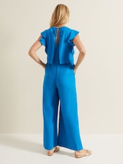 Phase Eight Blue Aubrey Linen Blend Frill Jumpsuit - Image 2 of 6