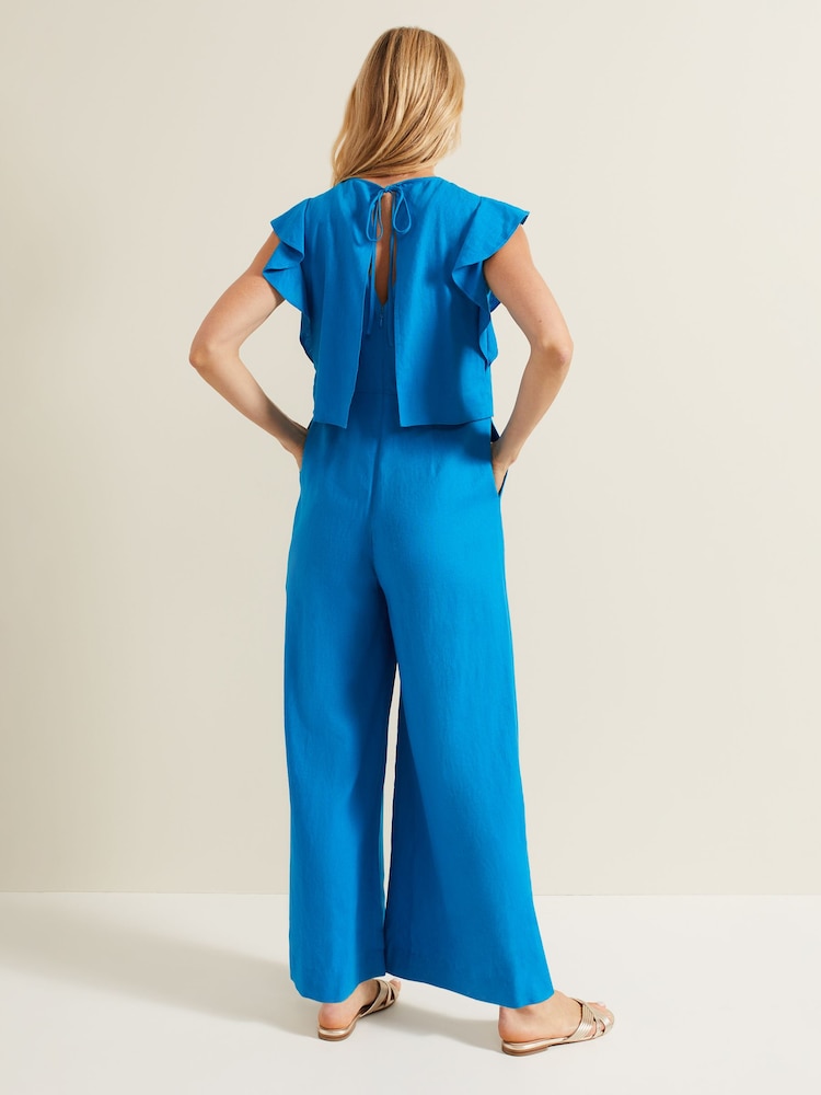 Phase Eight Blue Aubrey Linen Blend Frill Jumpsuit - Image 2 of 6