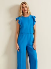 Phase Eight Blue Aubrey Linen Blend Frill Jumpsuit - Image 3 of 6