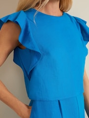 Phase Eight Blue Aubrey Linen Blend Frill Jumpsuit - Image 4 of 6