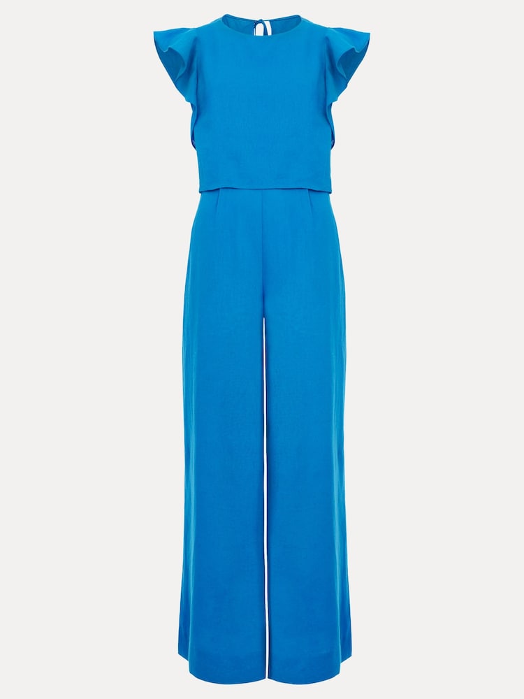 Phase Eight Blue Aubrey Linen Blend Frill Jumpsuit - Image 6 of 6