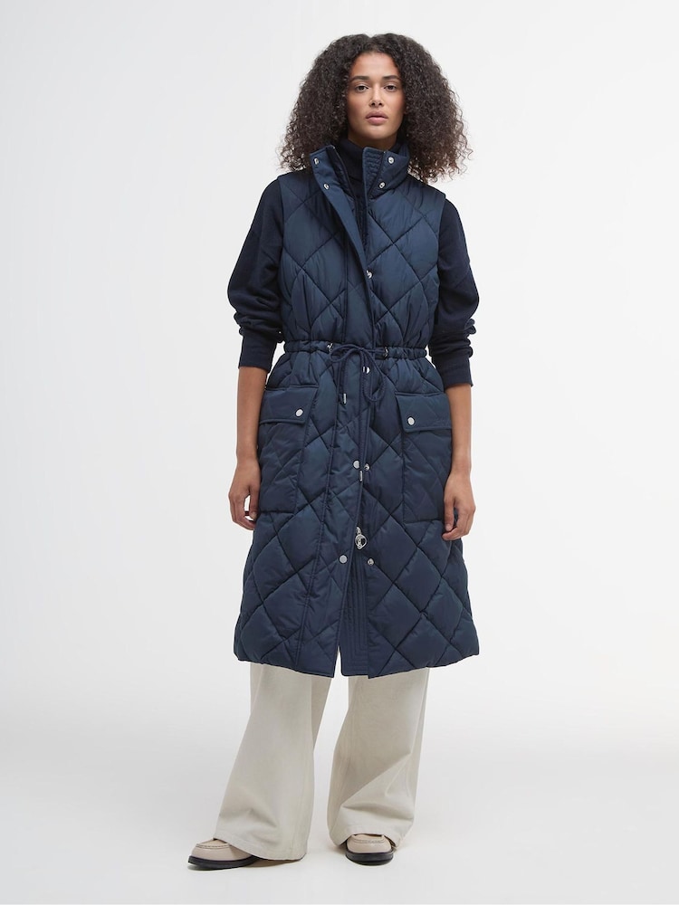 Barbour® Navy Rita Longline Puffer Gilet - Image 1 of 7 Barbour® Navy Rita Longline Puffer Gilet - Image 1 of 7