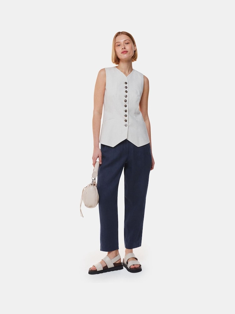 Whistles Blue 100% Linen Barrel Leg Trousers - Image 1 of 5
