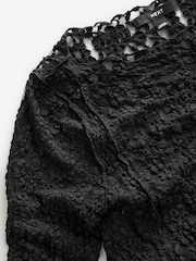 Black Slash Neck Long Sleeve Lace Top - Image 4 of 6