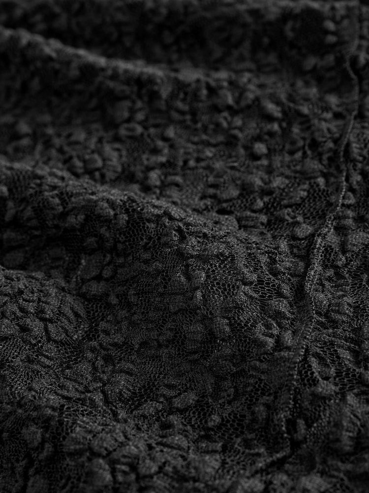 Black Slash Neck Long Sleeve Lace Top - Image 5 of 6