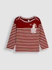 Розовый с кроликами - JoJo Maman Bébé Cotton Long Sleeve Pocket Breton Top - Изображение 1 из 3