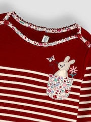 Розовый с кроликами - JoJo Maman Bébé Cotton Long Sleeve Pocket Breton Top - Изображение 3 из 3