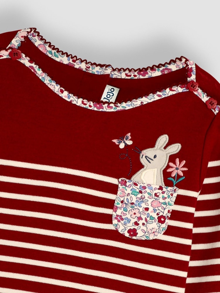Розовый с кроликами - JoJo Maman Bébé Cotton Long Sleeve Pocket Breton Top - Изображение 3 из 3