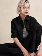 Banana Republic Black Hemp-Cotton Cropped Shirt - Image 1 of 1