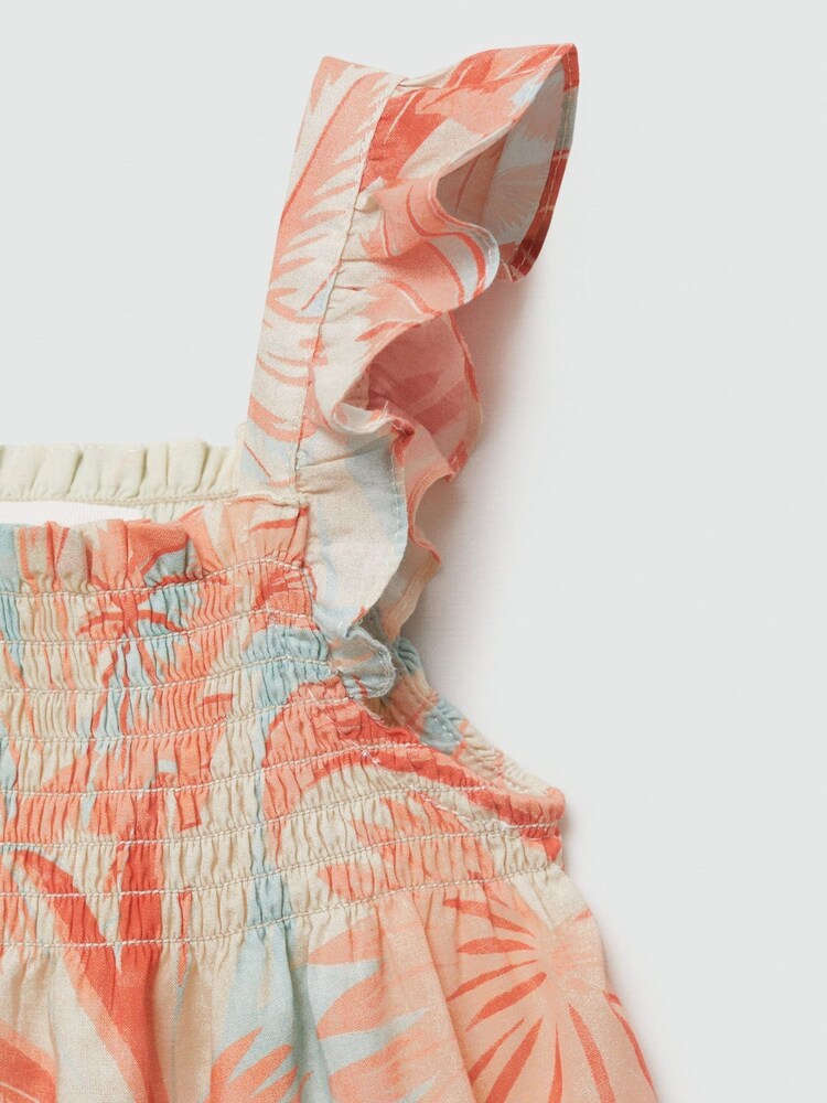 Mango Pink 100% Cotton Printed Ruched Dress - Image 2 of 2 Mango Pink 100% Cotton Printed Ruched Dress - Image 2 of 2