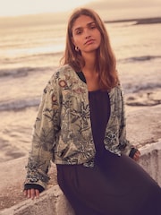 Gold Sparkle Palm Embroidered Bomber Jacket - Image 1 of 9