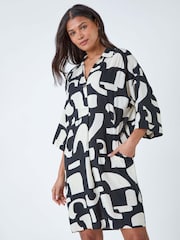 Roman Black Abstract Pocket Detail Cocoon Shirt Dress - Image 2 of 5