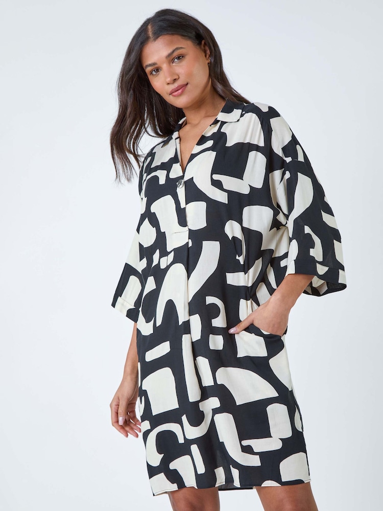 Roman Black Abstract Pocket Detail Cocoon Shirt Dress - Image 2 of 5