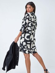 Roman Black Abstract Pocket Detail Cocoon Shirt Dress - Image 3 of 5