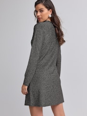 Silver Glitter Long Sleeve Glitter Jaquard Mini Dress - Image 3 of 7