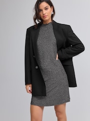 Silver Glitter Long Sleeve Glitter Jaquard Mini Dress - Image 4 of 7