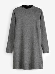 Silver Glitter Long Sleeve Glitter Jaquard Mini Dress - Image 6 of 7