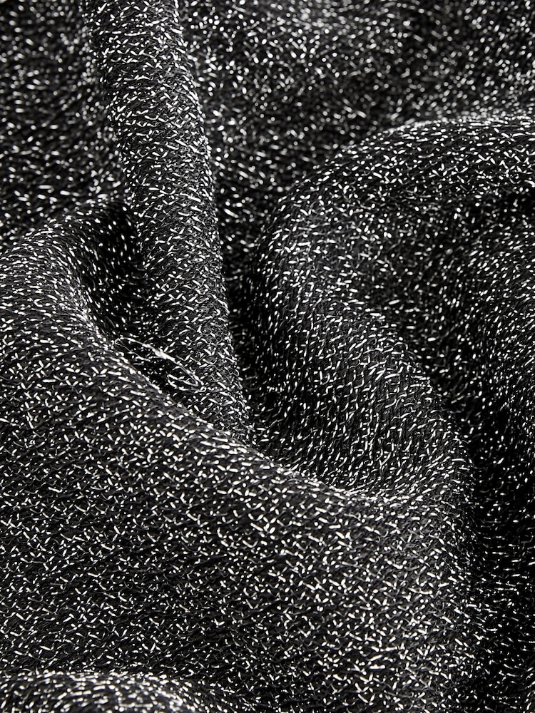 Silver Glitter Long Sleeve Glitter Jaquard Mini Dress - Image 7 of 7