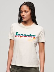 Superdry Cream 100% Cotton Retro Flock Relaxed T-Shirt - Image 1 of 7