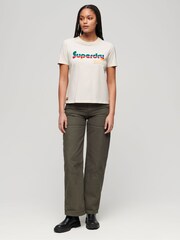 Superdry Cream 100% Cotton Retro Flock Relaxed T-Shirt - Image 2 of 7